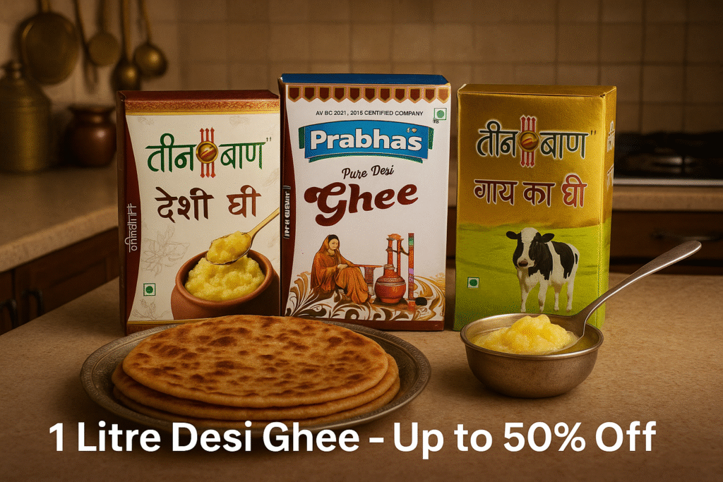 Desi Ghee at Up to 50% Discount: Featuring Prabhas, Teen Baan Cow, & Teen Baan Desi Ghee