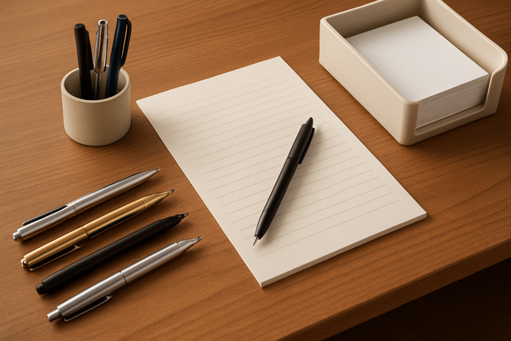 desk accessories and paper