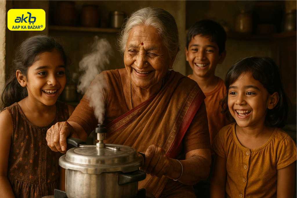 pressure cookers in nostalgic Indian kitchen