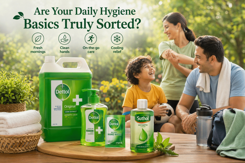 Simple Daily Hygiene: Colgate, Dettol Hand Wash & Suthol