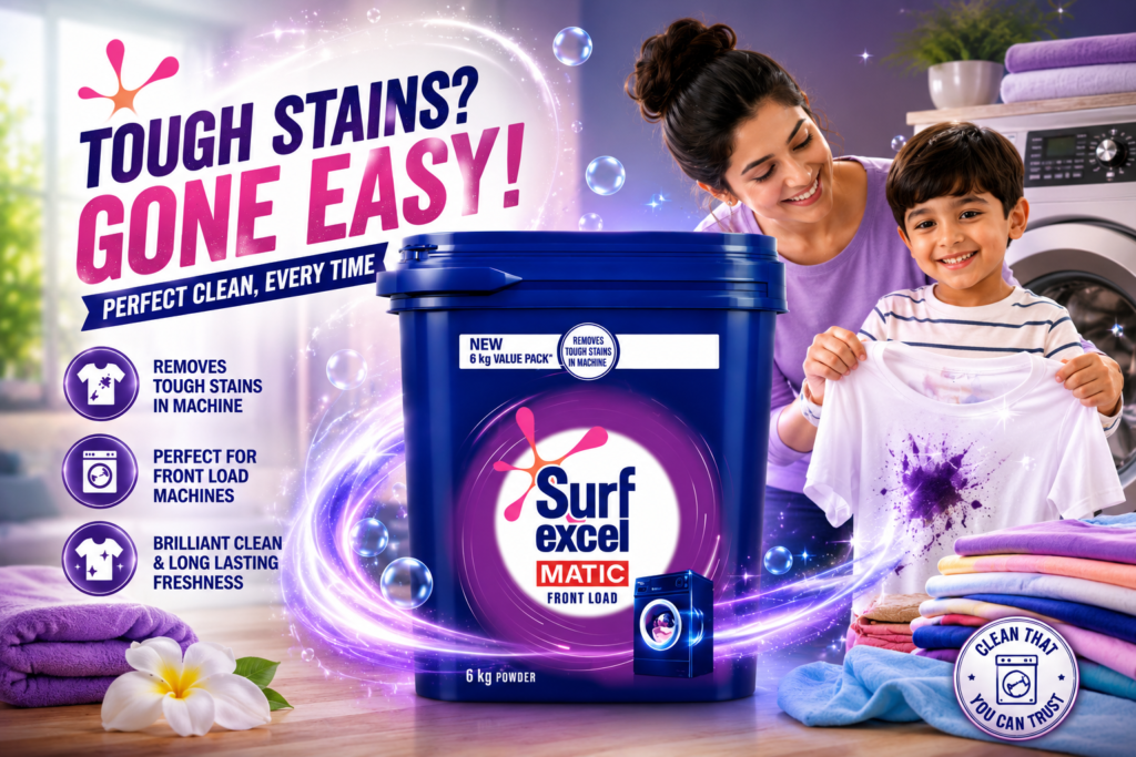 Surf Excel Matic Front Load Detergent Powder pack for powerful stain removal in front-load washing machines