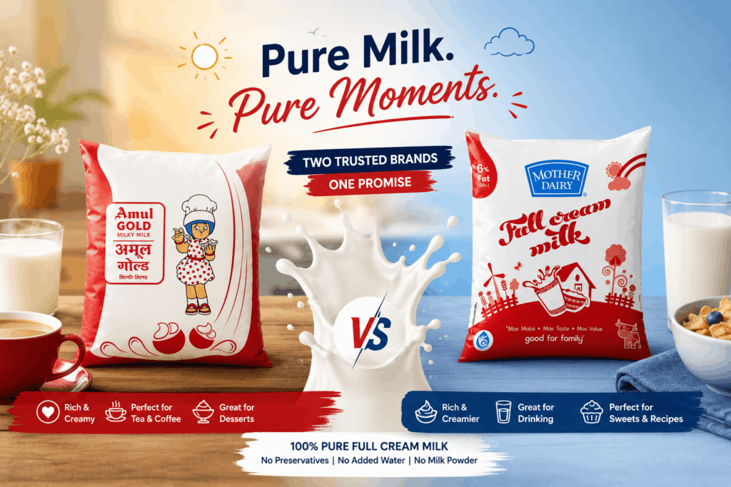 Amul Gold vs Mother Dairy Full Cream Milk : Which One Should You Choose?