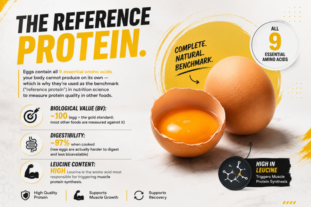 : Nutrition chart showing calories, protein, and fat per large egg