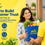 How to build customer trust when starting an online grocery business with AAP KA BAZAR through quality products, reliable delivery, transparent pricing, and customer support.